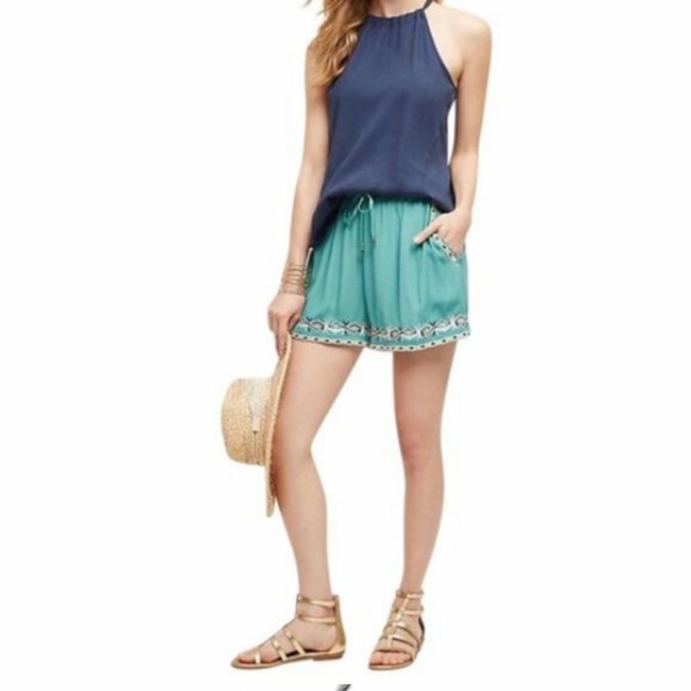 Anthropologie hei hei shorts embroidered green cream - Picture 3 of 16
